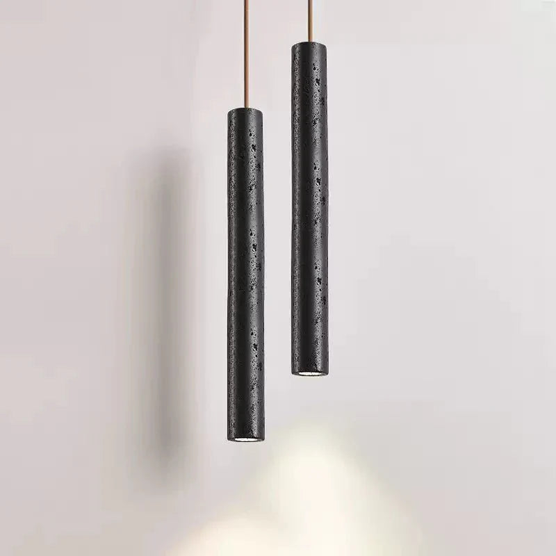 Fosb Slim Black Travertine Tube Pendant Light-Neutral Decor