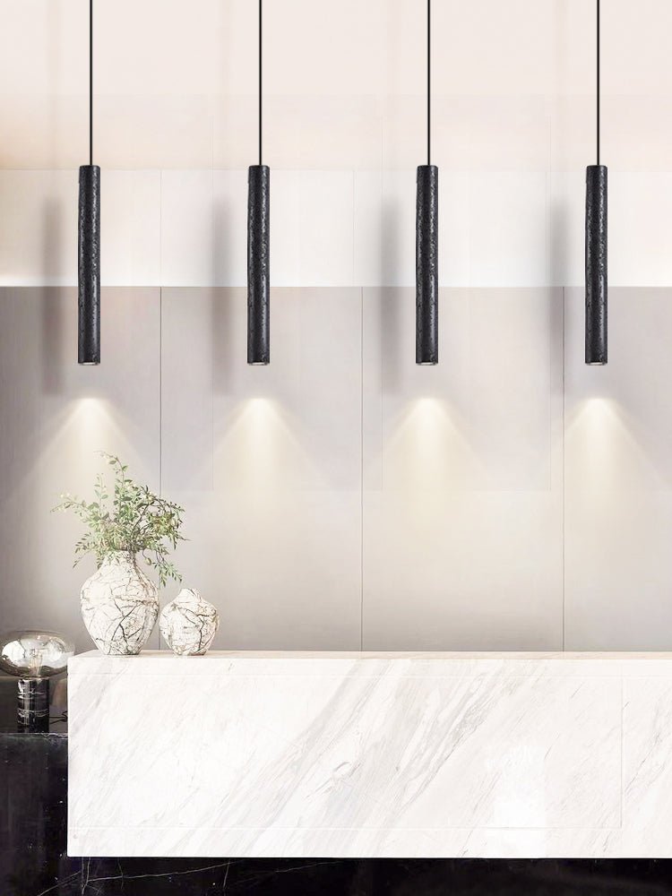 Fosb Slim Black Travertine Tube Pendant Light-Neutral Decor