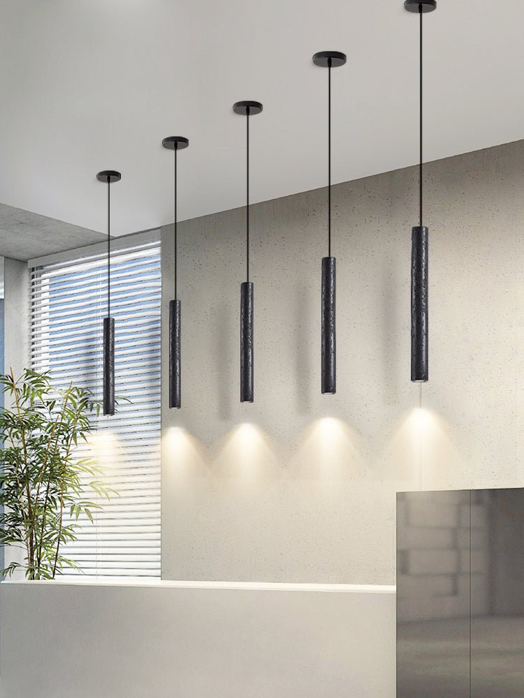 Fosb Slim Black Travertine Tube Pendant Light-Neutral Decor