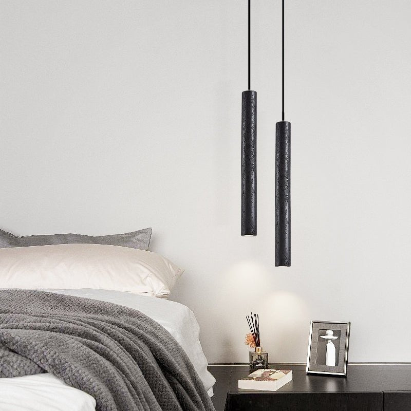 Fosb Slim Black Travertine Tube Pendant Light-Neutral Decor