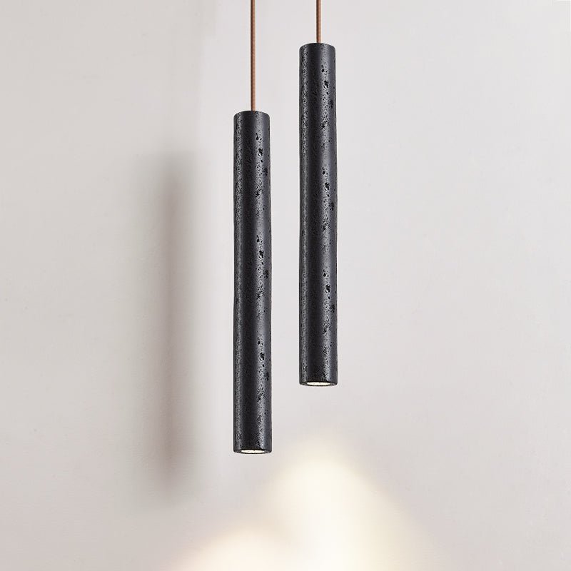 Fosb Slim Black Travertine Tube Pendant Light-Neutral Decor