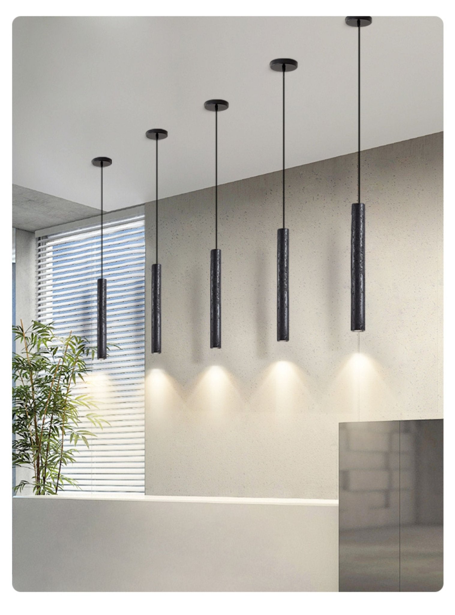 Fosb Slim Black Travertine Tube Pendant Light-Neutral Decor