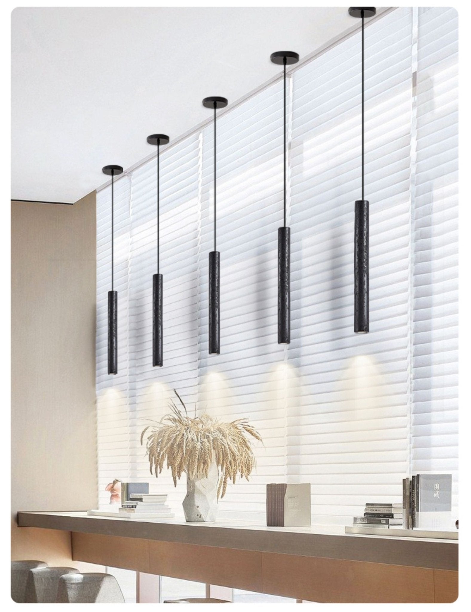 Fosb Slim Black Travertine Tube Pendant Light-Neutral Decor