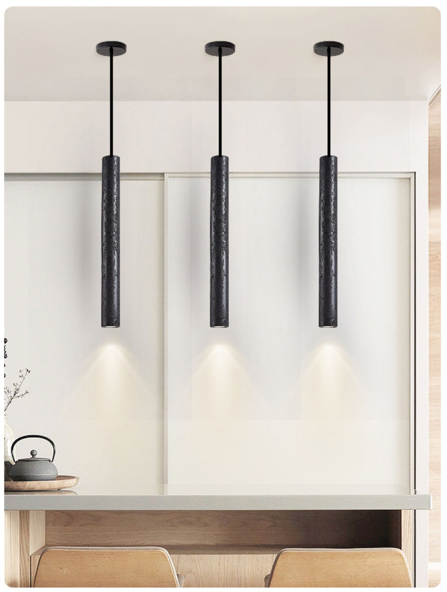 Fosb Slim Black Travertine Tube Pendant Light-Neutral Decor