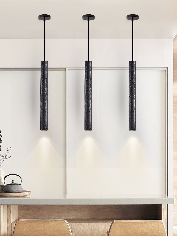 Fosb Slim Black Travertine Tube Pendant Light-Neutral Decor