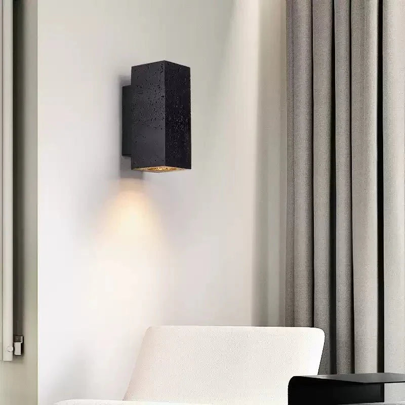 Ewan Cuboid Black Travertine Wall Lamp-Neutral Decor