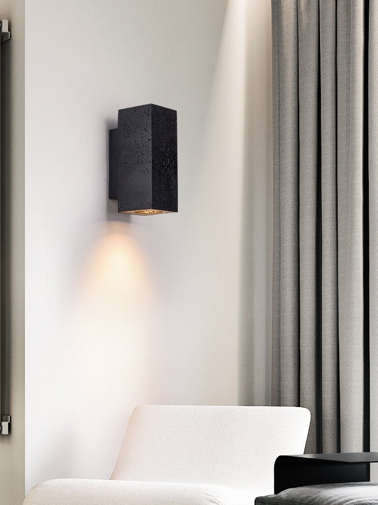 Ewan Cuboid Black Travertine Wall Lamp-Neutral Decor