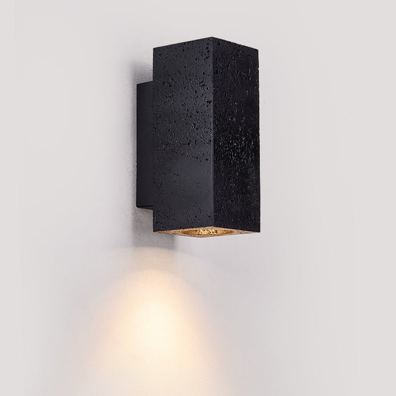 Ewan Cuboid Black Travertine Wall Lamp-Neutral Decor