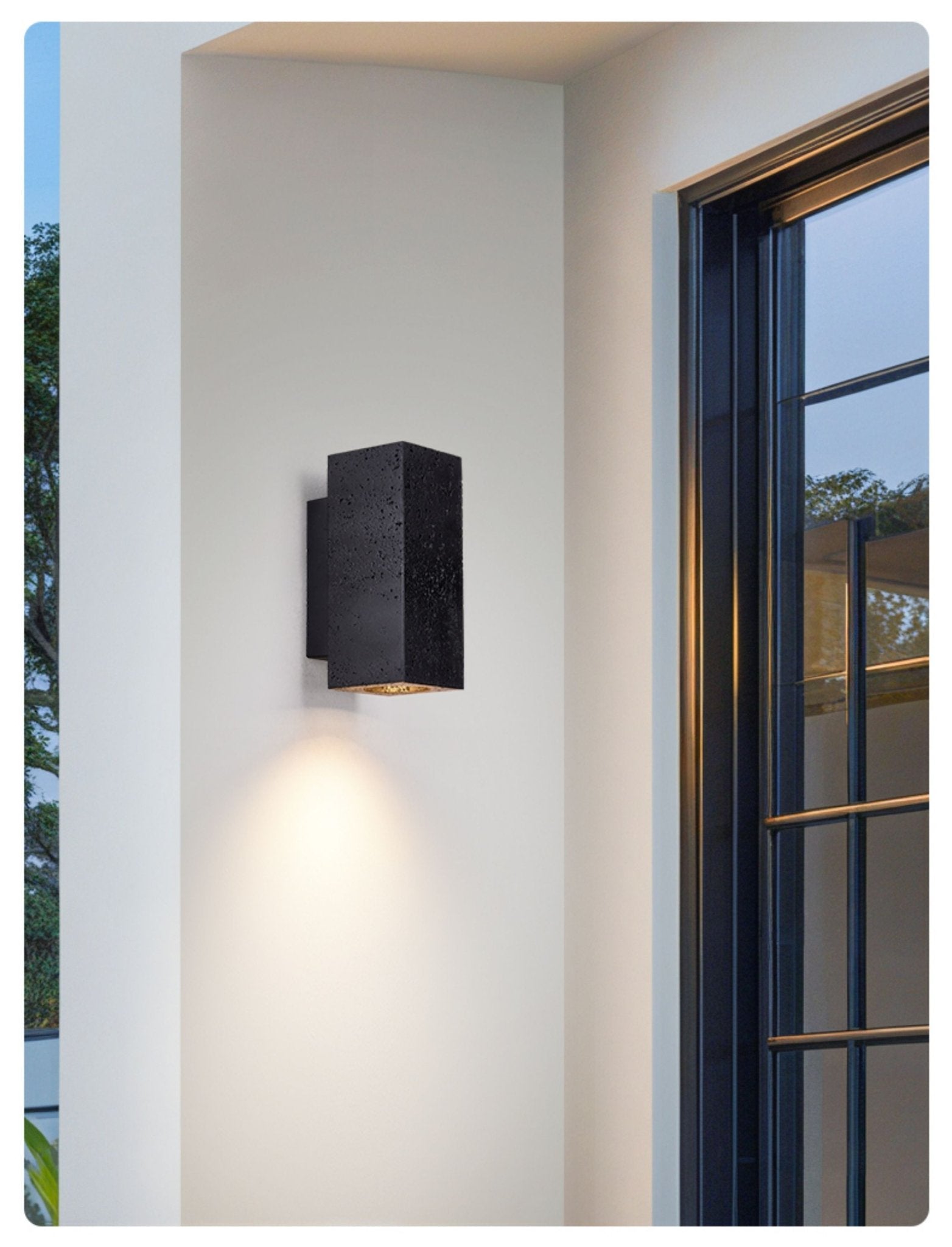 Ewan Cuboid Black Travertine Wall Lamp-Neutral Decor