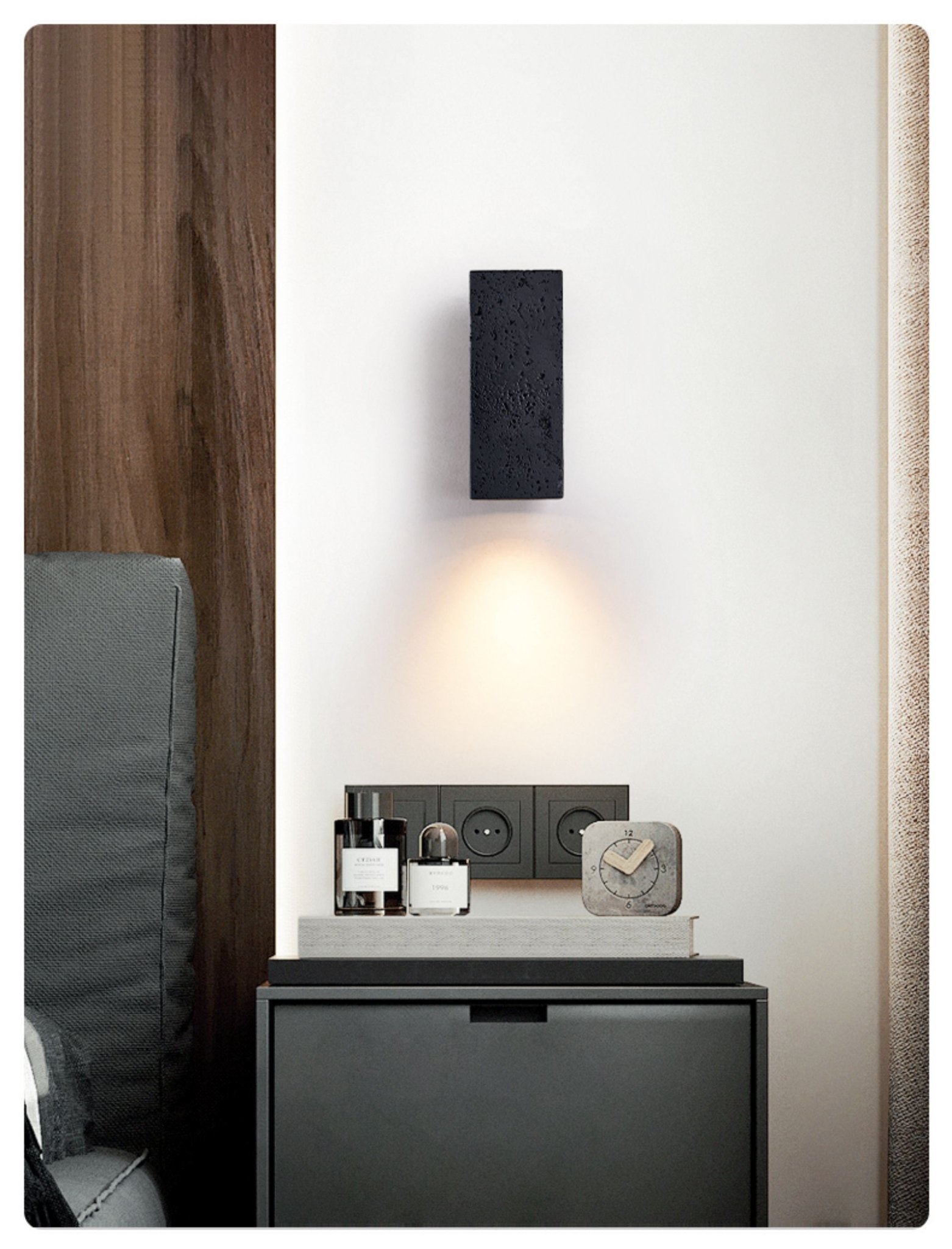 Ewan Cuboid Black Travertine Wall Lamp-Neutral Decor
