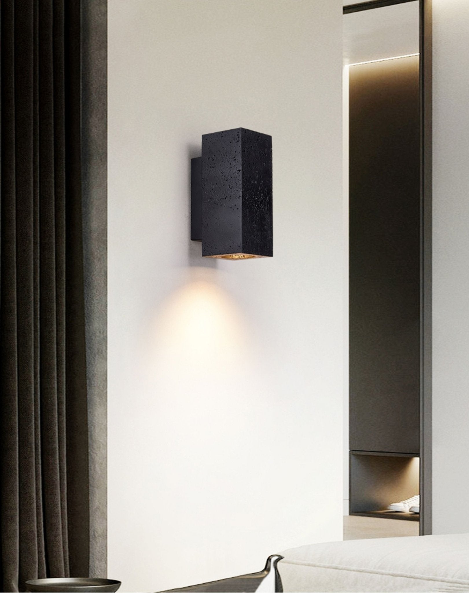 Ewan Cuboid Black Travertine Wall Lamp-Neutral Decor
