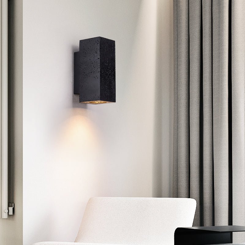 Ewan Cuboid Black Travertine Wall Lamp-Neutral Decor