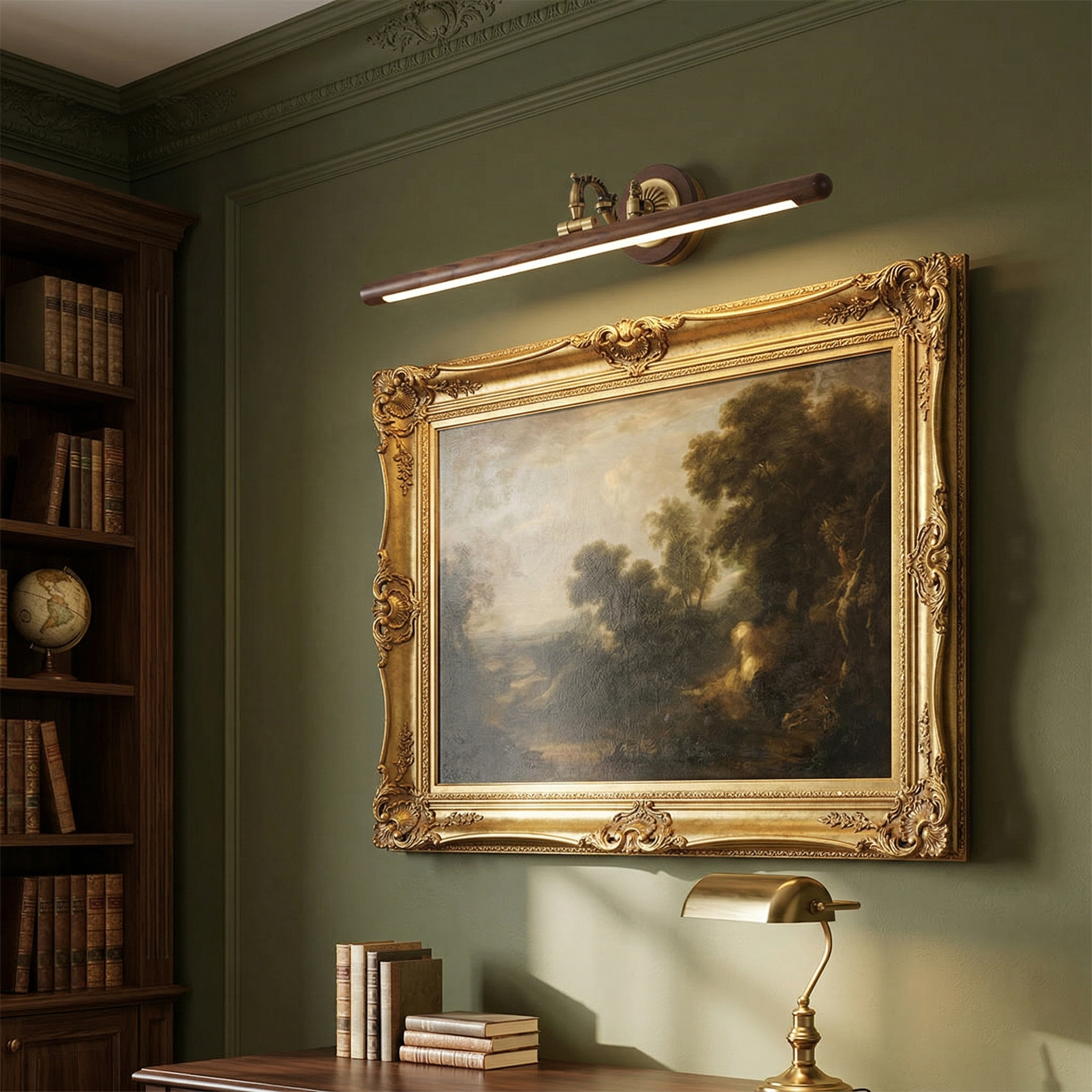The picture light installed above a workspace in an artist's studio.