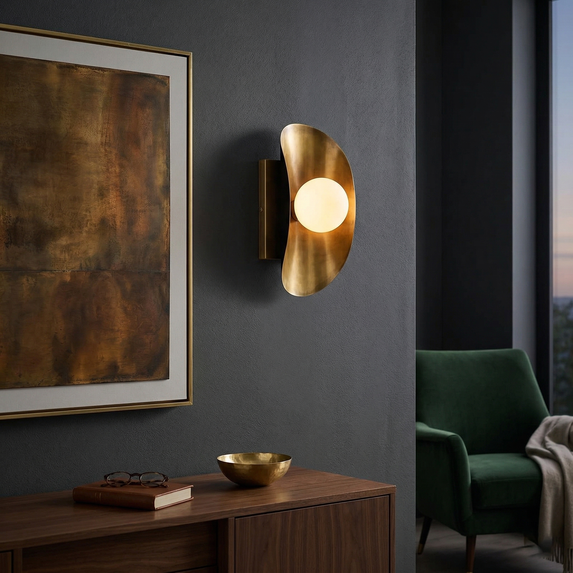 Detail shot of the glass lampshade on the Hopper Wall Lamp.