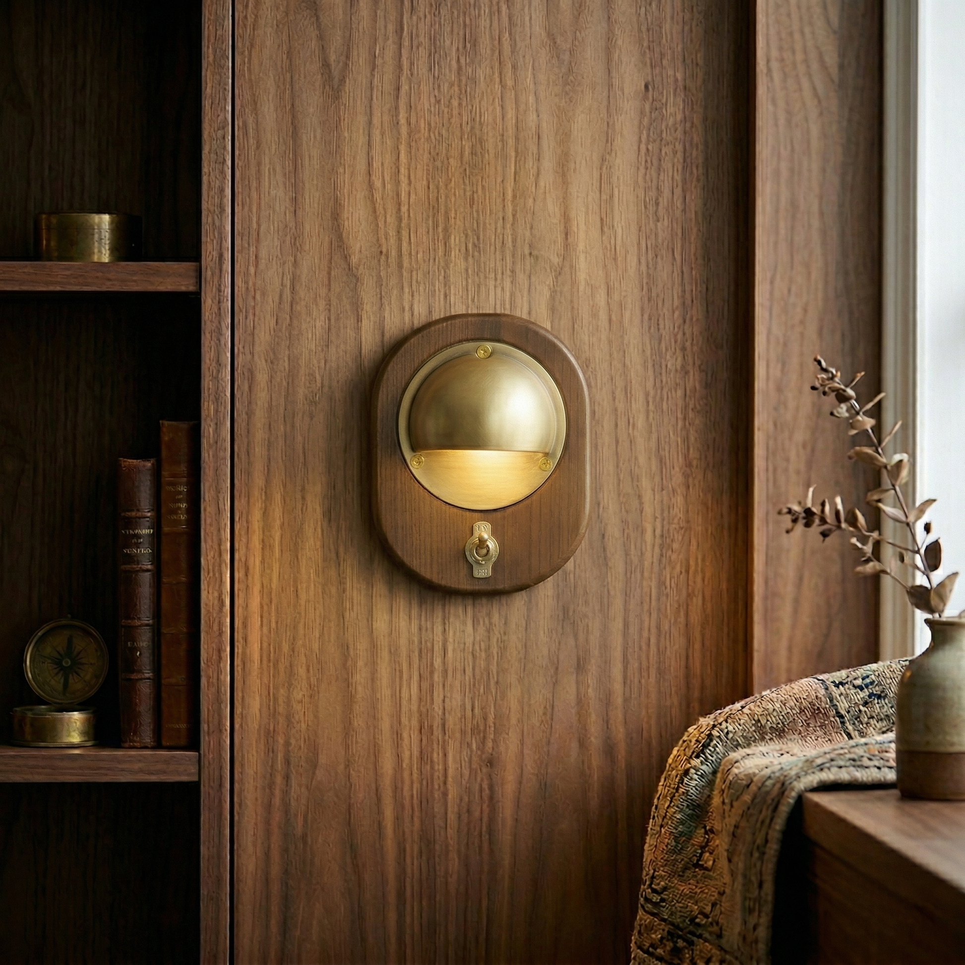 Detail shot of the natural ash wood grain on the lamp body.