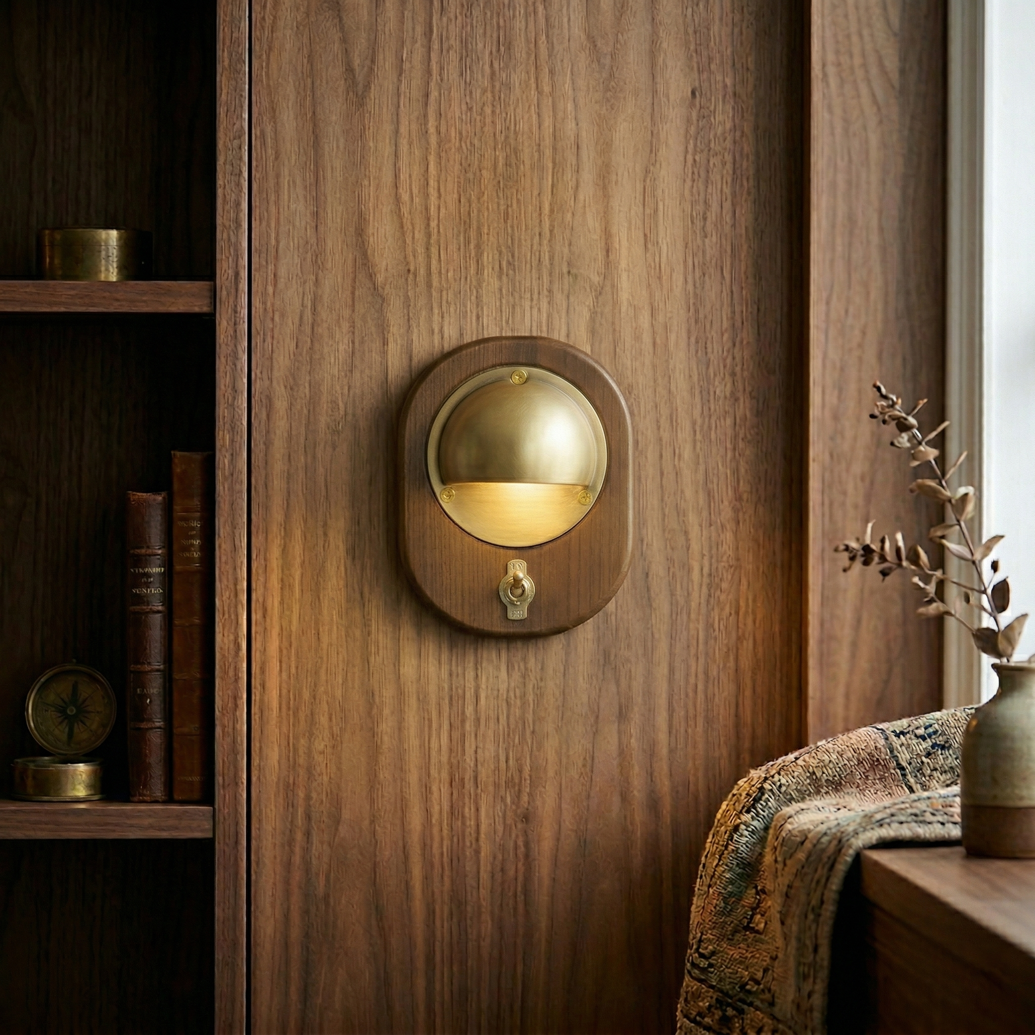 Detail shot of the natural ash wood grain on the lamp body.
