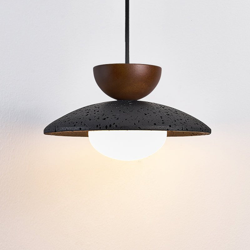 Ignis Dome Black Travertine Pendant Light-Neutral Decor
