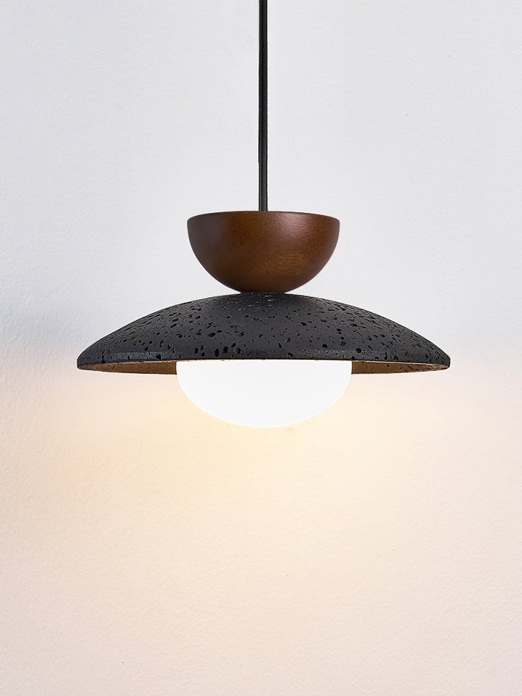 Ignis Dome Black Travertine Pendant Light-Neutral Decor