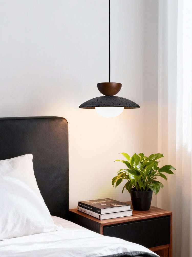 Ignis Dome Black Travertine Pendant Light-Neutral Decor