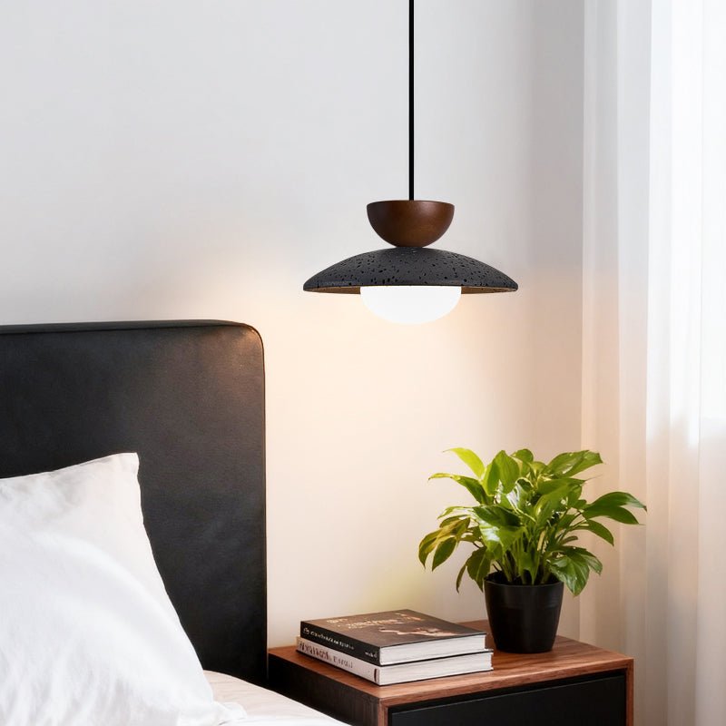 Ignis Dome Black Travertine Pendant Light-Neutral Decor