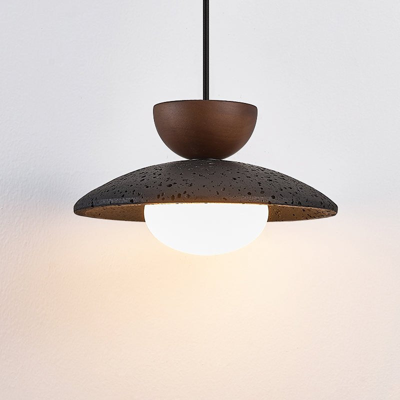 Ignis Dome Black Travertine Pendant Light-Neutral Decor