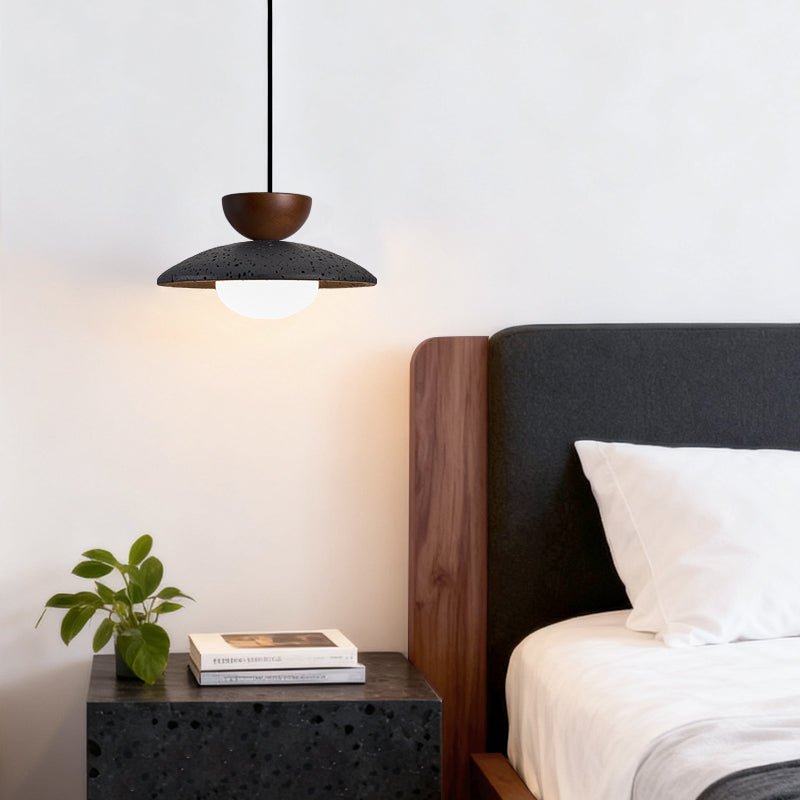 Ignis Dome Black Travertine Pendant Light-Neutral Decor