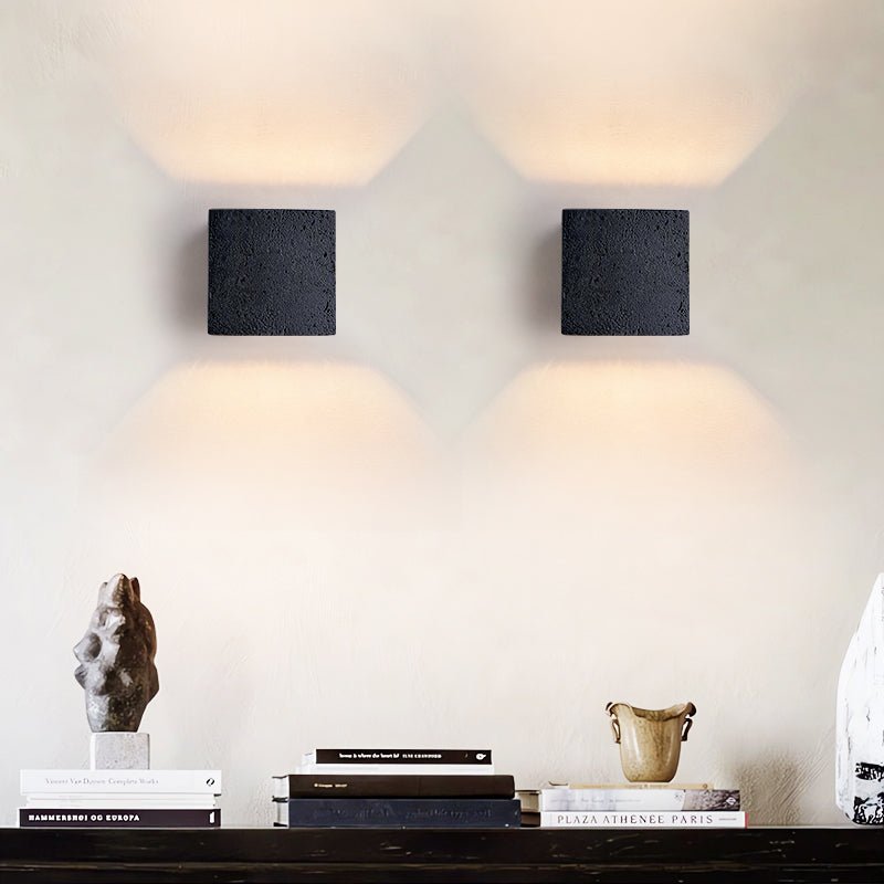 Taro Cube Black Travertine Wall Lamp-Neutral Decor