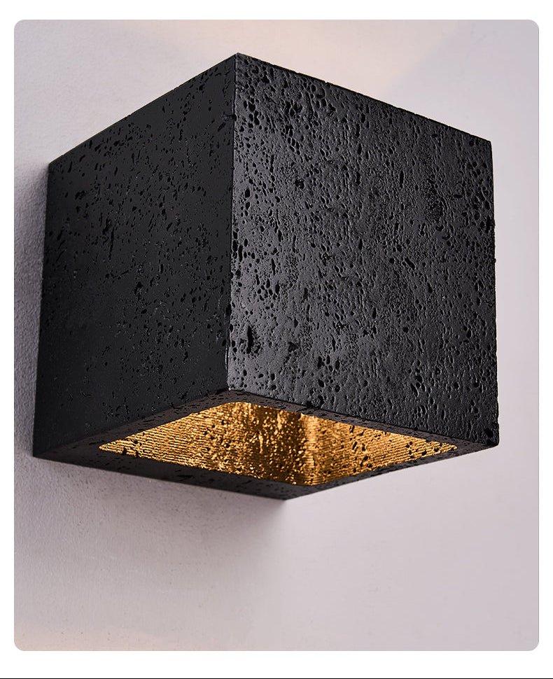 Taro Cube Black Travertine Wall Lamp-Neutral Decor