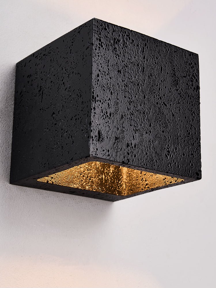 Taro Cube Black Travertine Wall Lamp-Neutral Decor