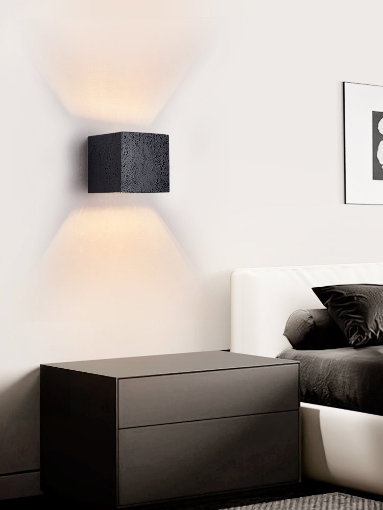 Taro Cube Black Travertine Wall Lamp-Neutral Decor