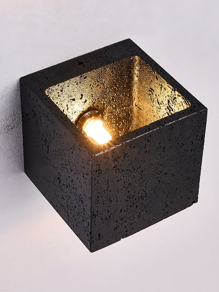 Taro Cube Black Travertine Wall Lamp-Neutral Decor