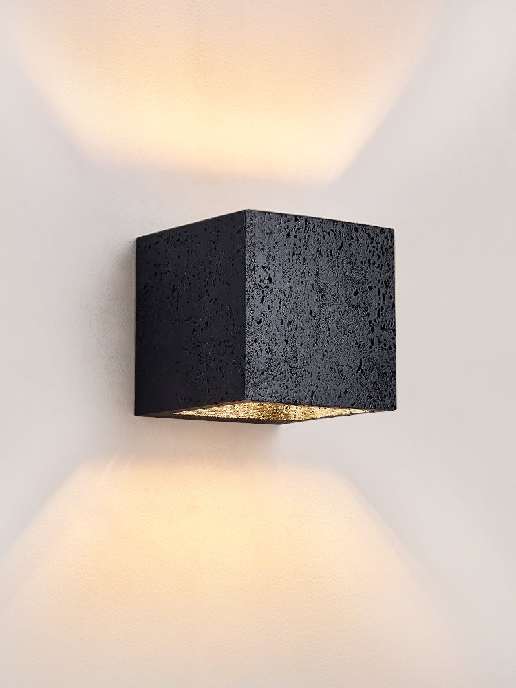 Taro Cube Black Travertine Wall Lamp-Neutral Decor