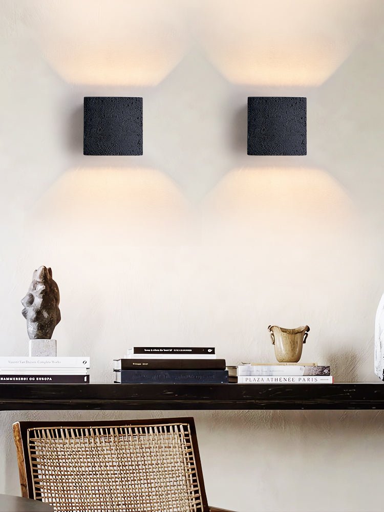 Taro Cube Black Travertine Wall Lamp-Neutral Decor