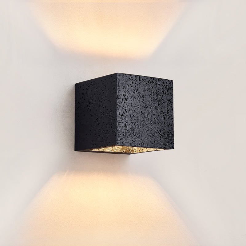 Taro Cube Black Travertine Wall Lamp-Neutral Decor