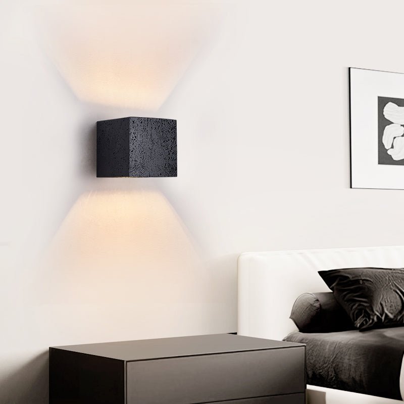 Taro Cube Black Travertine Wall Lamp-Neutral Decor