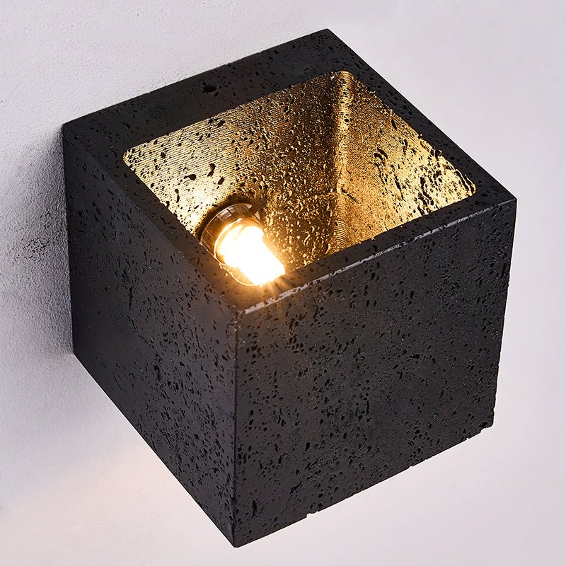 Taro Cube Black Travertine Wall Lamp-Neutral Decor