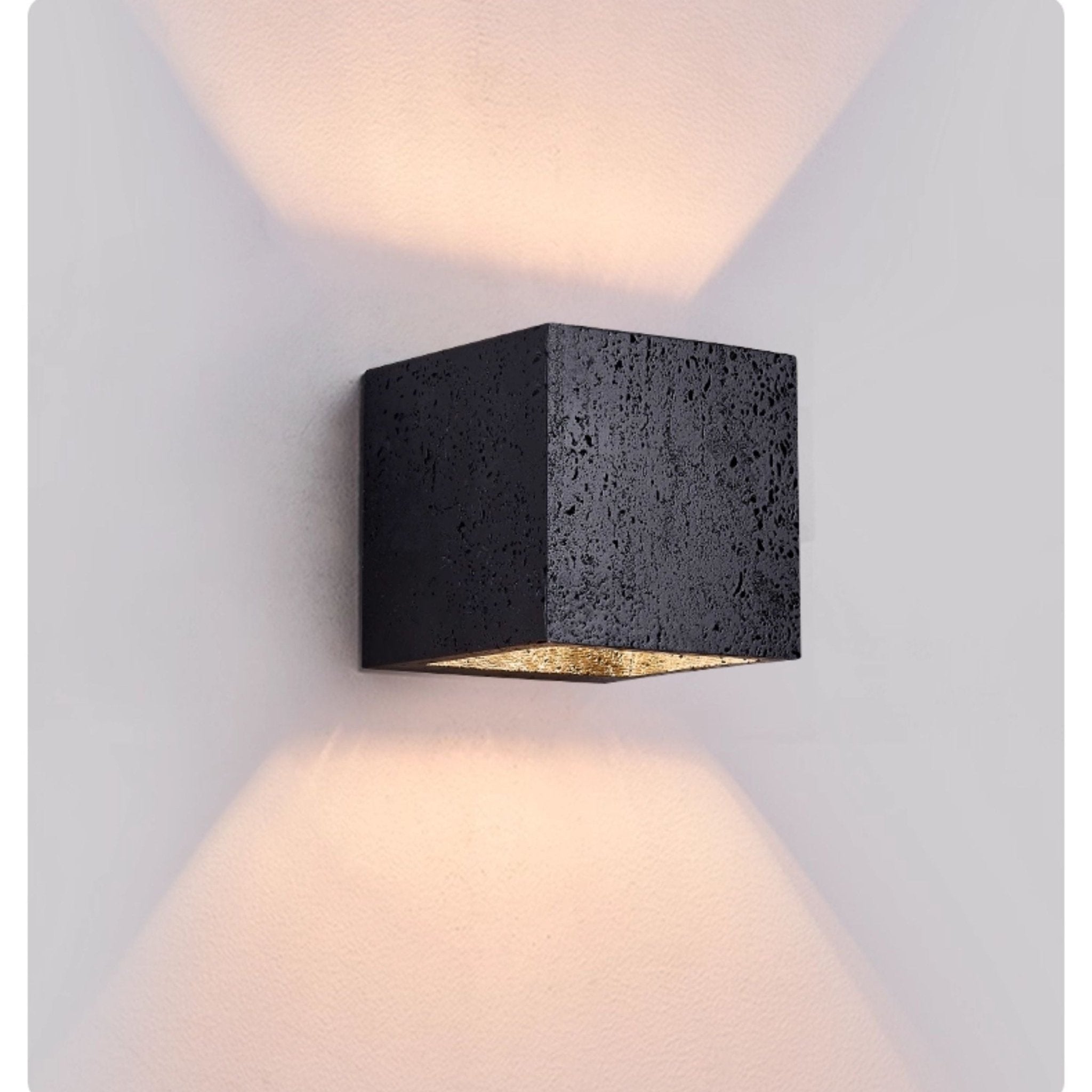 Taro Cube Black Travertine Wall Lamp-Neutral Decor