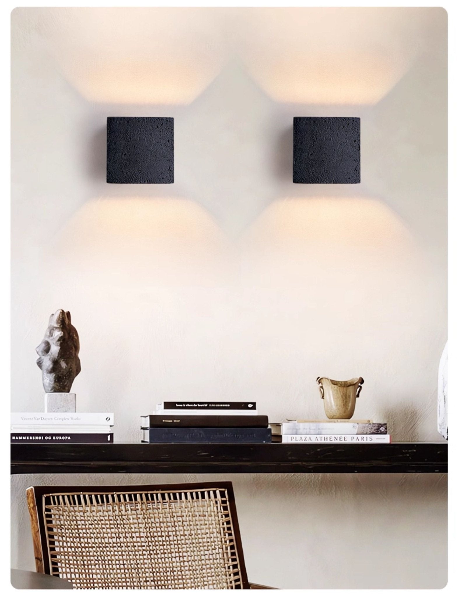 Taro Cube Black Travertine Wall Lamp-Neutral Decor