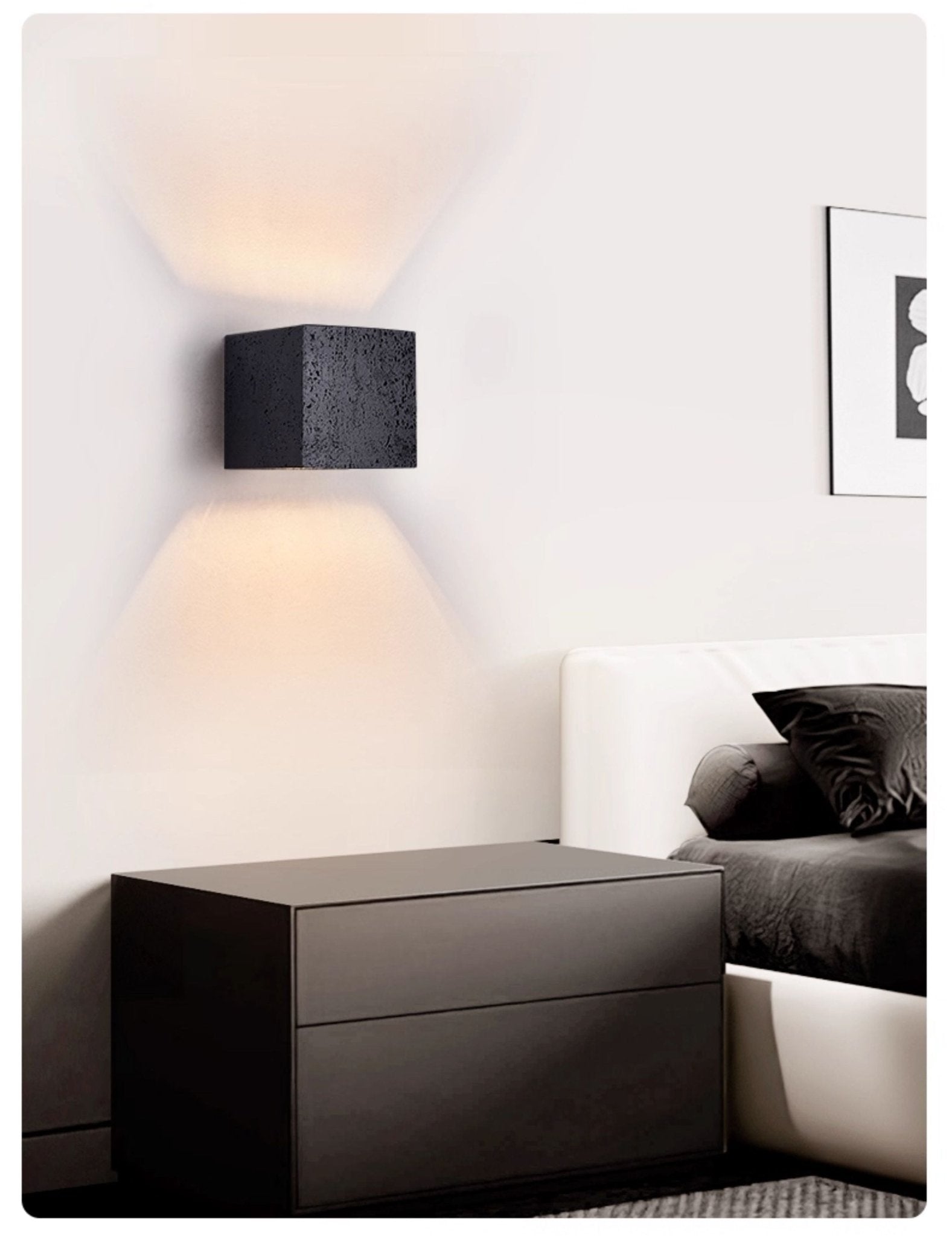 Taro Cube Black Travertine Wall Lamp-Neutral Decor