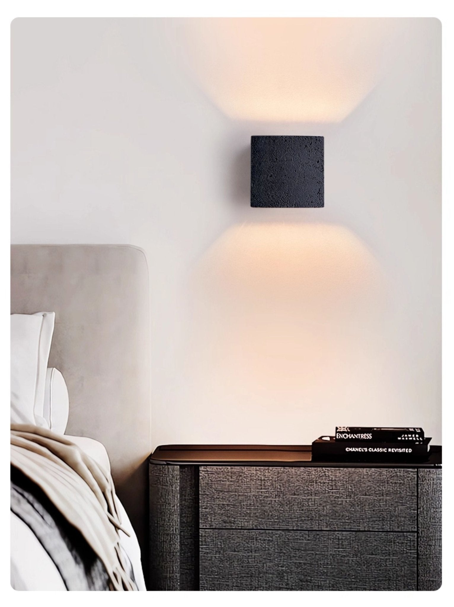 Taro Cube Black Travertine Wall Lamp-Neutral Decor