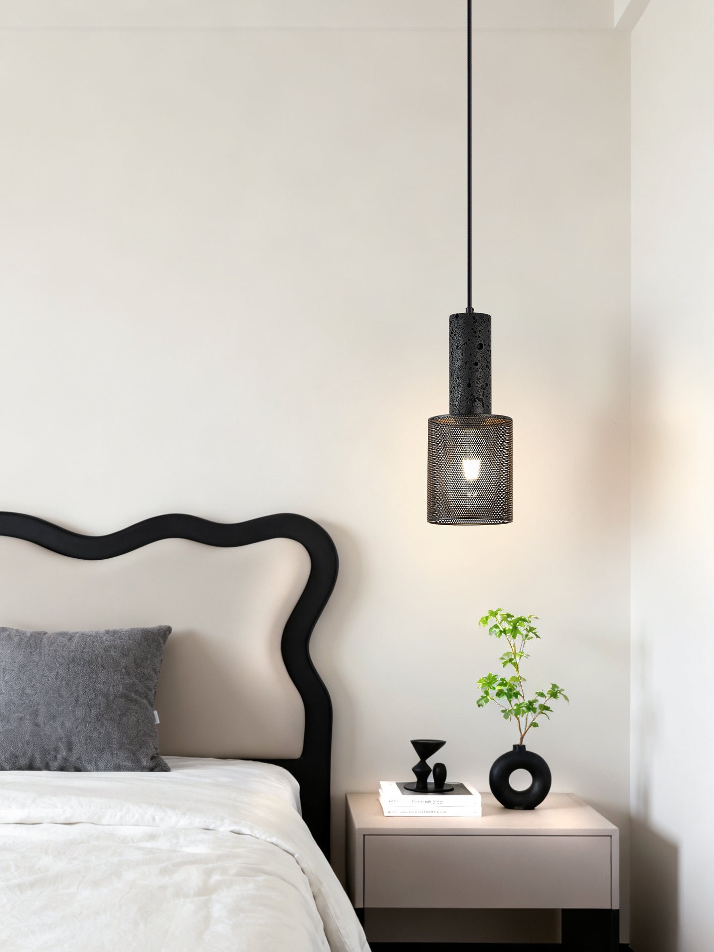 Mona Black Travertine Metal Mesh Pendant Lamp-Neutral Decor