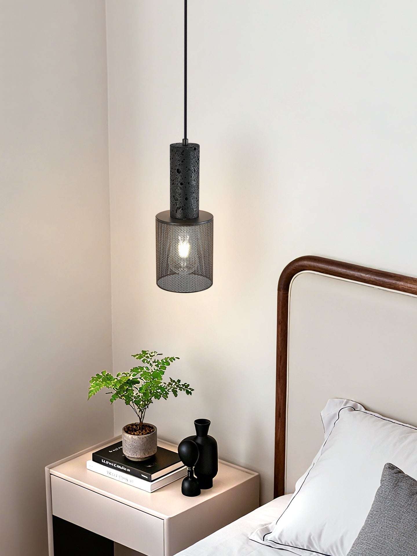 Mona Black Travertine Metal Mesh Pendant Lamp-Neutral Decor