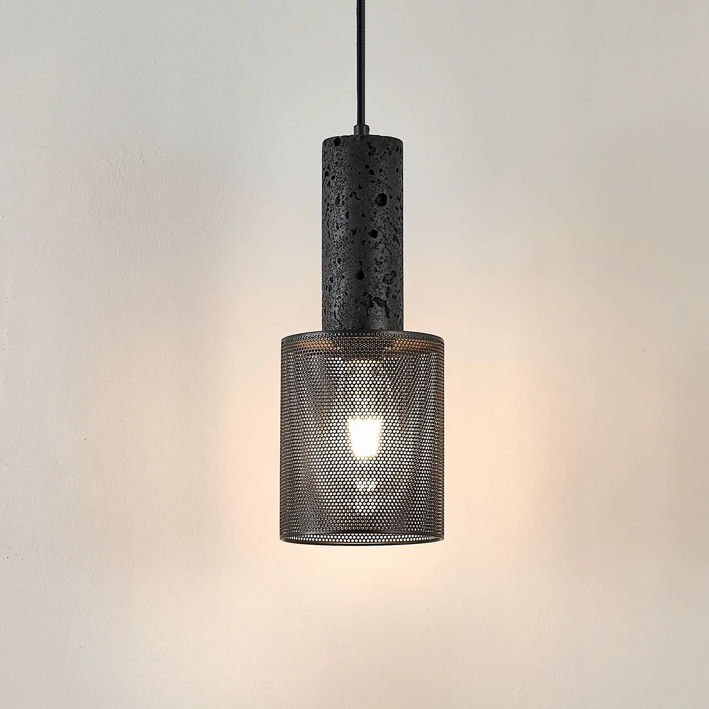 Mona Black Travertine Metal Mesh Pendant Lamp-Neutral Decor