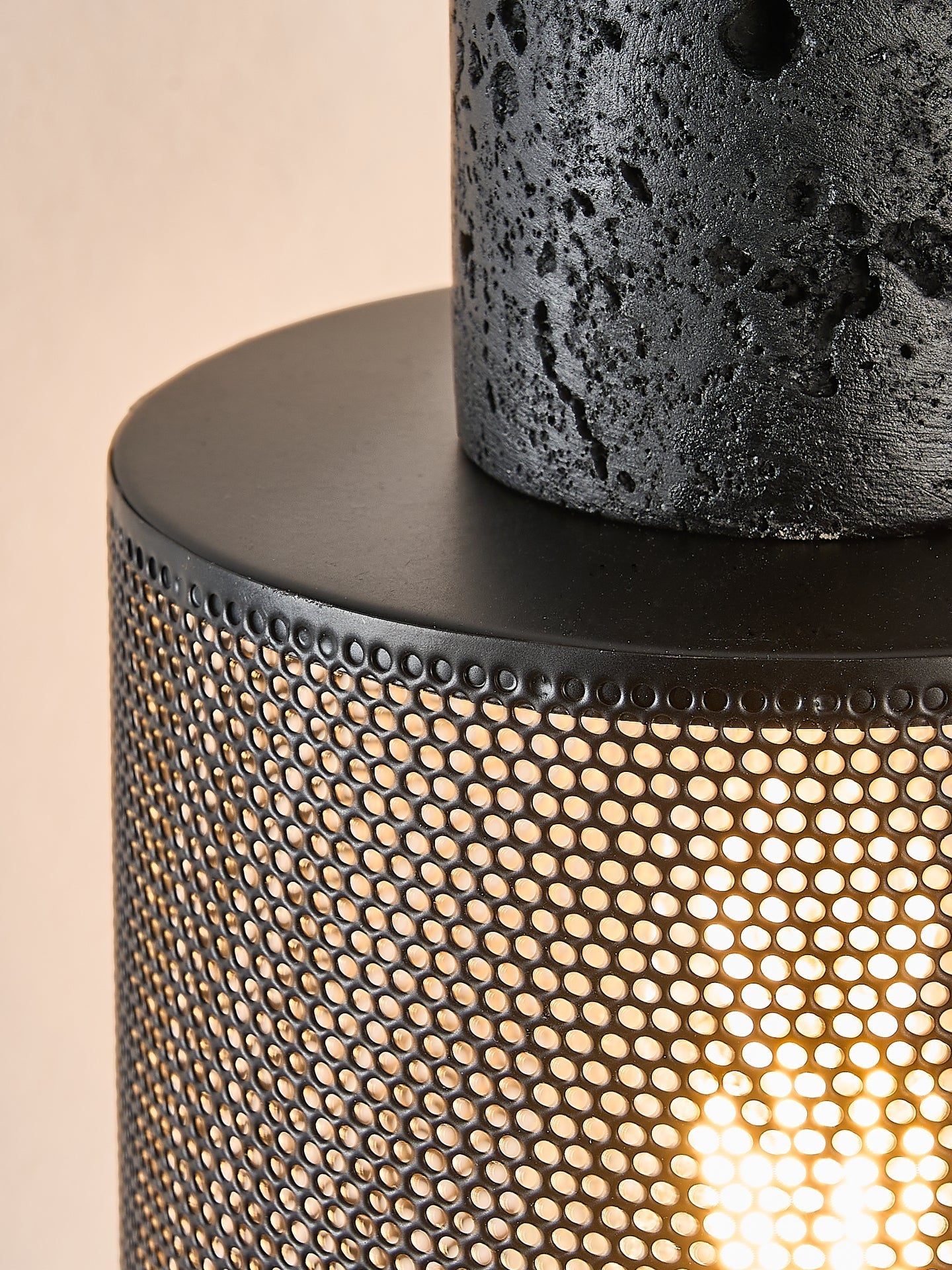 Mona Black Travertine Metal Mesh Pendant Lamp-Neutral Decor