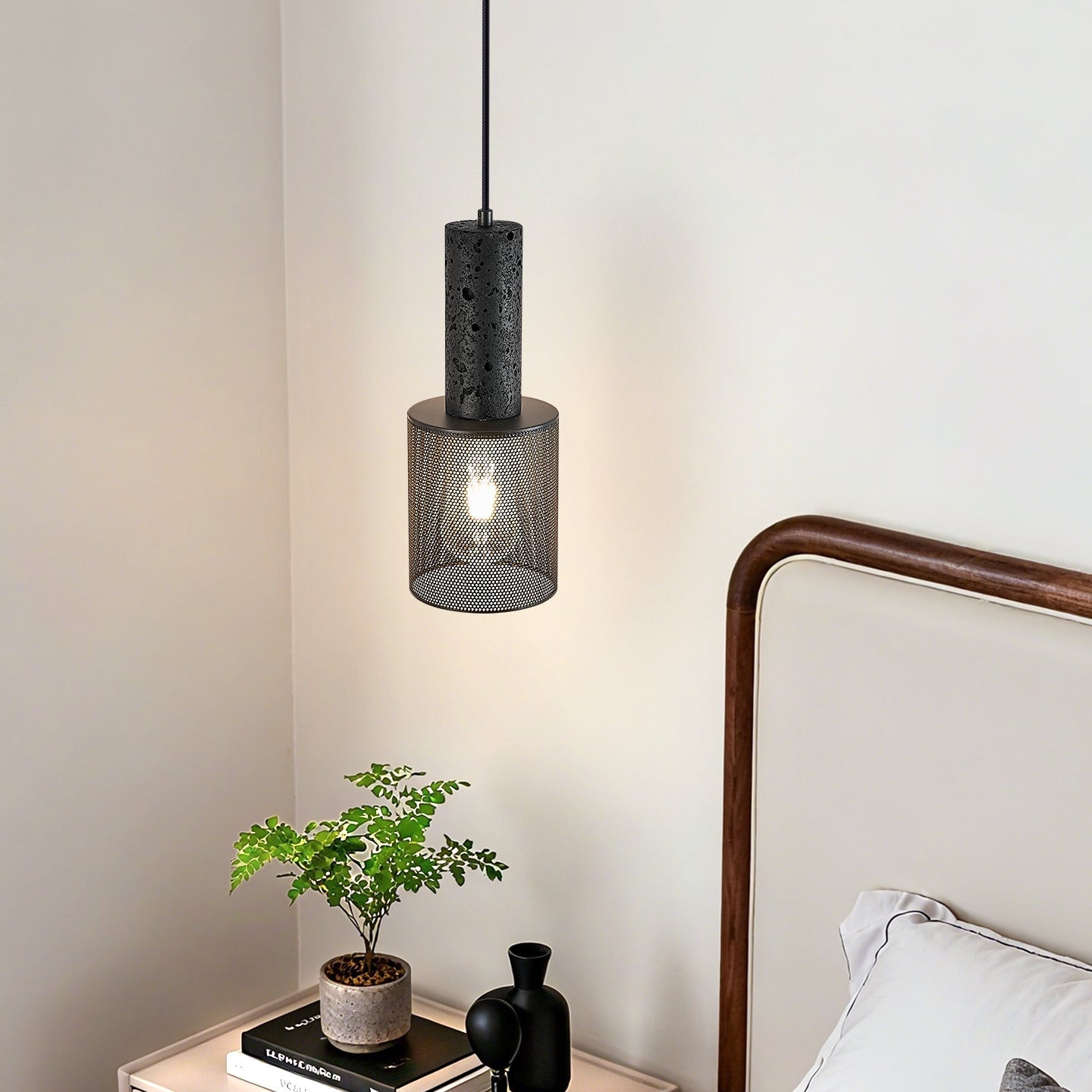 Mona Black Travertine Metal Mesh Pendant Lamp-Neutral Decor