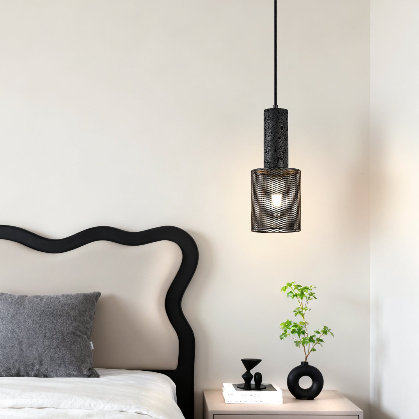 Mona Black Travertine Metal Mesh Pendant Lamp-Neutral Decor