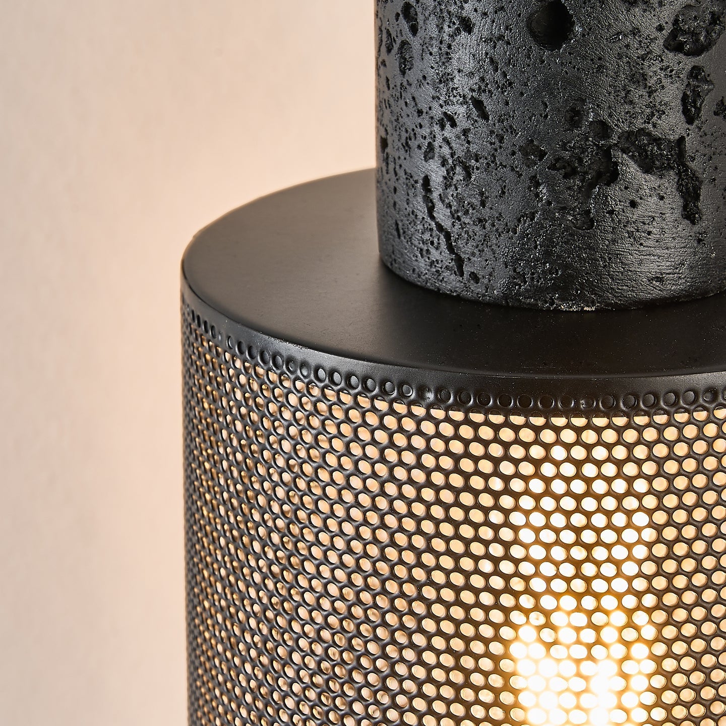 Mona Black Travertine Metal Mesh Pendant Lamp-Neutral Decor