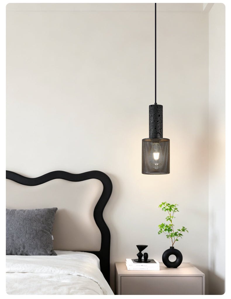 Mona Black Travertine Metal Mesh Pendant Lamp-Neutral Decor