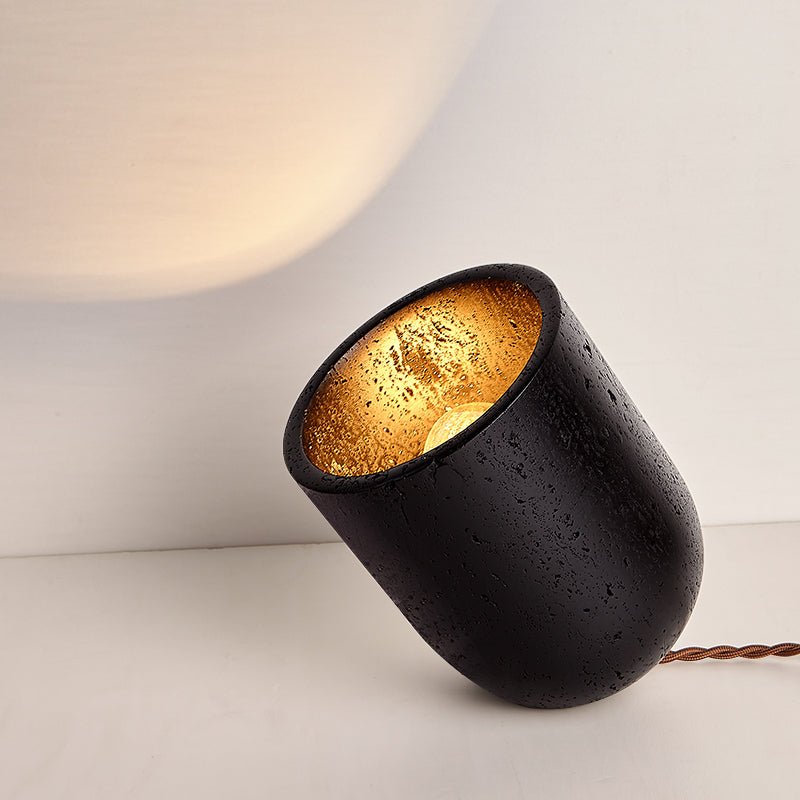 Lumi Minimalist Black Travertine Table Lamp-Neutral Decor