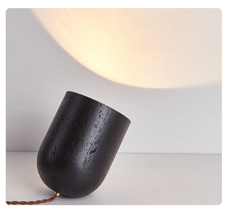 Lumi Minimalist Black Travertine Table Lamp-Neutral Decor